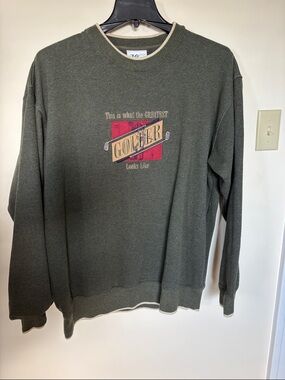 Men's Olive Green 'Greatest Golfer' Graphic Patch Sweatshirt Retro Casual